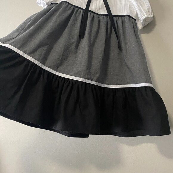Handmade Children's 100% Cotton Black Grey White Ribbon Detail Dress - Picture 11 of 12